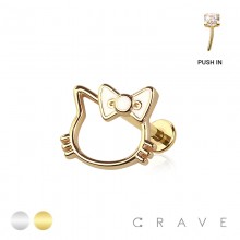 KITTY CAT RIBBON THREADLESS (PUSH IN) 316L SURGICAL STEEL LABRET SET